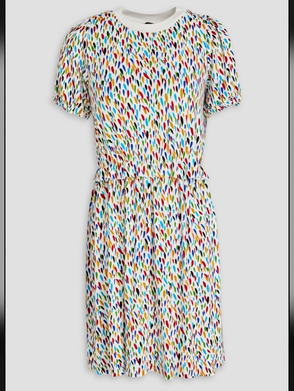 A.P.C. Sophie White multicolor crew neck ruffle 100% cotton dress